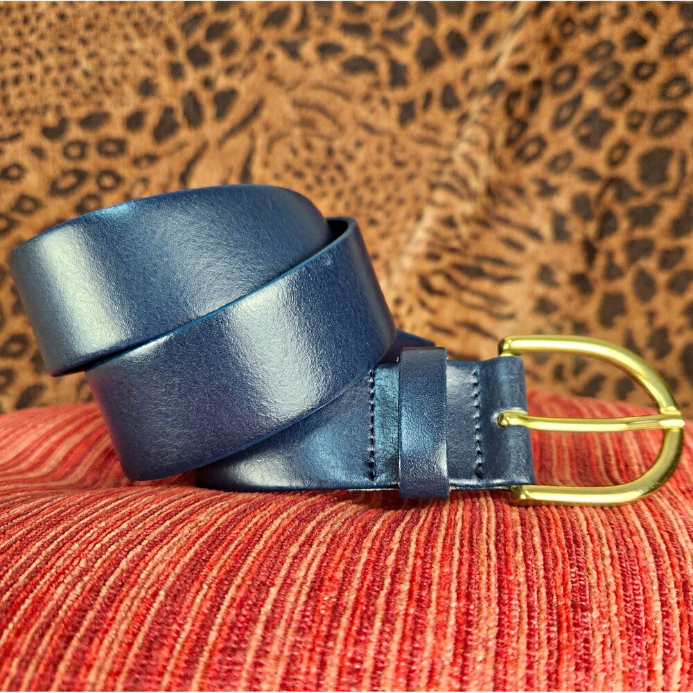 Ann Taylor Women's Navy Dress Belt Gold Tone Buckle Adjustable Size S